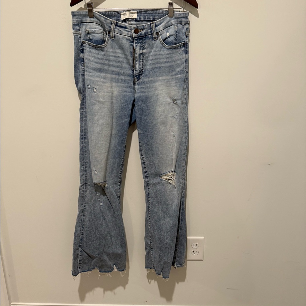 BKE Light Blue Distressed Flare Jeans